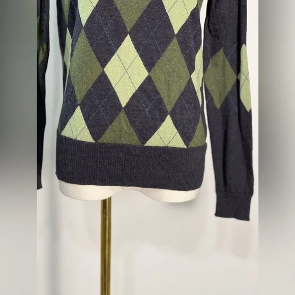 Women's Pendleton Gray & Olive Green Argyle Merino Wool Pullover Sweater Size S - Picture 2 of 8